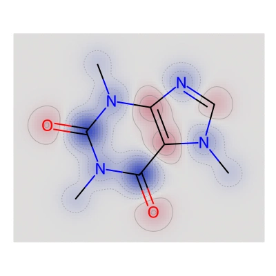 Atomare Beiträge in einem Koffeinmolekül
